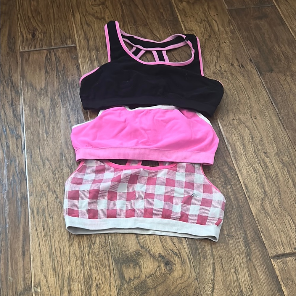 Set of Three Sports Bras - Black, Pink, Checkered
